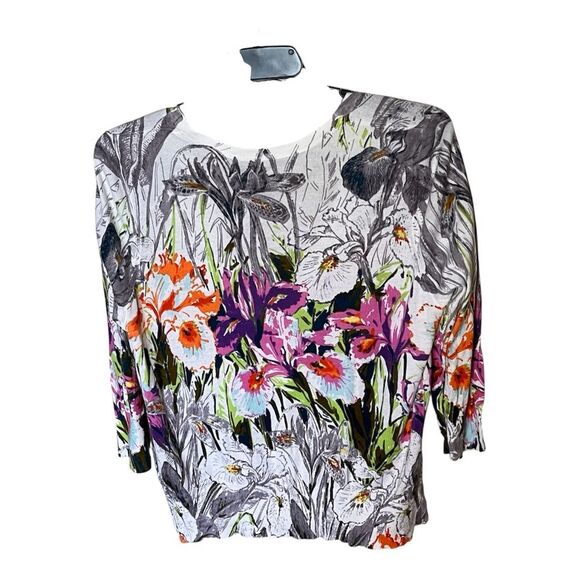 Lane Bryant 100% Cotton Floral Print Button Front V Neck Cardigan Size 18/20 - Picture 2 of 8